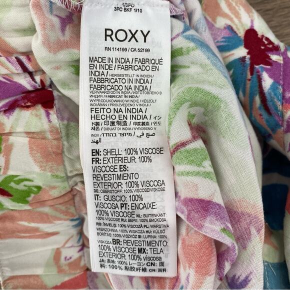 Roxy Midnight Avenue High Floral Print Wide Leg Pants Size large Blue Cream Pink - Picture 9 of 10